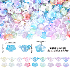 540色UVメッキ虹色アクリルビーズキャップ9個  5  - 花びらの花  ミックスカラー  12.5x12.5x6.5mm  穴：1.5mm  60個/カラー&nbsp;OACR-SP0001-04