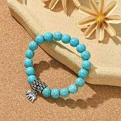 Dyed Synthetic Howlite Elephant Stretch Bracelets&nbsp;BJEW-JB01338