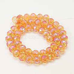 電気メッキガラスビーズセット  フル虹メッキ  多面カット  ラウンド  オレンジ  8mm  穴：1mm&nbsp;EGLA-J015-8mm-09