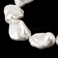 電気メッキガラスパールビーズ連売り  ナゲット  ホワイト  28~29x24~25x14~16mm  穴：1.6mm  約14個/連  15.55~15.75''（39.5~40センチメートル）&nbsp;BSHE-B008-01