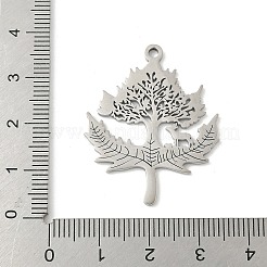 304ステンレスペンダント  木のチャーム  レーザー切断  変色防止  ステンレス鋼色  34.5x28x1.5mm  穴：2mm&nbsp;LS-STAS-V016-15P