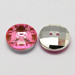台湾アクリルラインストーンボタン  多面カット  2穴  ディスク  ピンク  10x4mm  穴：1mm&nbsp;BUTT-F022-10mm-26