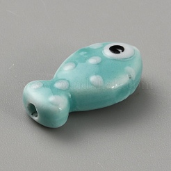 手作りの陶器ビーズ  手描きの陶器ビーズ  魚  アクアマリン  19.5x11x6.5mm  穴：2mm&nbsp;PORC-WH20001-02H