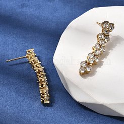 Flat Round Brass Micro Pave Clear Cubic Zirconia Stud Earrings&nbsp;EJEW-H180-12G