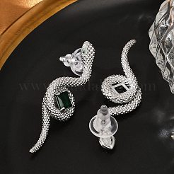 真鍮製マイクロパヴェキュービックジルコニアスタッドピアス  925つのスターリングシルバーピン付き  ヘビ  プラチナ  39x13mm&nbsp;EJEW-P301-18P