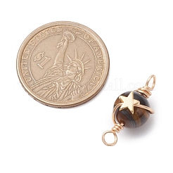 Natural Amethyst/Carnelian/Fossil/Black Onyx(Dyed & Heated)/White Jade/Tiger Eye Round Copper Wire Wrapped Connector Charms&nbsp;PALLOY-JF03035
