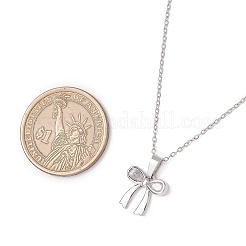 Brass Pave Clear Cubic Zirconia Bowknot Pendant 304 Stainless Steel Cable Chain Necklaces for Women&nbsp;NJEW-JN05357