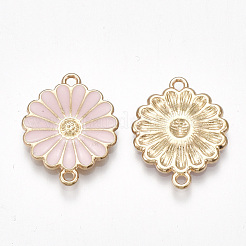 合金コネクター  エナメル  カドミウムフリー＆鉛フリー  花  ライトゴールド  ピンク  23x18x2mm  穴：1mm&nbsp;X-ENAM-S115-111C