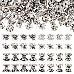 60 個 4 スタイル チベット スタイル合金ビーズ キャップ  リバーシブル  アンティークシルバー  5.5~8.5x7~9.5mm  穴：1.8~2mm  15個/スタイル&nbsp;FIND-TA0002-98