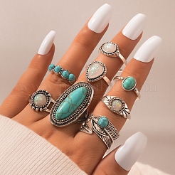 8Pcs 8 Styles Retro Alloy Finger Rings&nbsp;BOHO-PW0001-014