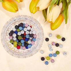 パヴェボールディスコビーズ  樹脂粘土ラインストーンビーズ  ラウンド  ミックスカラー  pp13（1.9~2mm）  6列ラインストーン  10mm  穴：1.5mm  100個/セット&nbsp;RB-SZ0001-09A