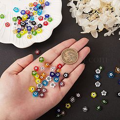 120個10色手作りのナザールボンジュウランプワークビーズ  花  ミックスカラー  7~9x7~9x3mm  穴：0.8mm  12個/カラー&nbsp;LAMP-SZ0001-16