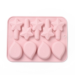 DIY スターマジックスティック & ティアドロップクレヨン食品グレードのシリコンモールド  クレヨンのリサイクル金型  レジン型  ピンク  192x147x15mm  穴：6.5mm  内径：56~68x40mm&nbsp;DIY-B057-05