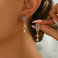 Brass Colorful Cubic Zirconia Teardrop Dangle Stud Earrings&nbsp;SA6678