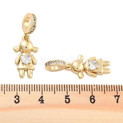 真鍮パヴェクリアキュービックジルコニアヨーロピアンダングルチャーム  女の子の大きな穴のペンダント  カドミウムフリー＆鉛フリー  ゴールドカラー  19x10.5x4mm  穴：4mm&nbsp;KK-U009-08B-G