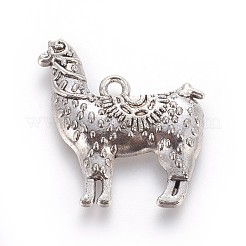 チベット風亜鉛合金チャーム  ラマ/アルパカ  アンティークシルバー  25x22x3mm  穴：1mm&nbsp;X-PALLOY-P178-25AS
