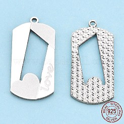 925スターリングシルバーペンダント  長方形チャーム  銀  24x11x1mm  穴：1mm&nbsp;STER-T006-12