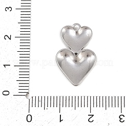 304ステンレスペンダント  二重の膨らんだハートのハートチャーム  ステンレス鋼色  22.5x13.5x2.5mm  穴：1.4mm&nbsp;STAS-D264-06F-P