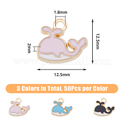 150本3色合金エナメルチャーム  クジラ形状  ライトゴールド  ミックスカラー  12.5x12.5x2mm  穴：1.8mm  50個/カラー&nbsp;ENAM-DC0001-59