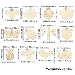 60個 12スタイルの空白木製ビッグペンダント  吊り下げ飾り用  バリーウッド  混合図形  66~97x59~98x2~2.3mm  穴：5.3~5.5mm  5個/スタイル&nbsp;WOOD-CJ0002-26
