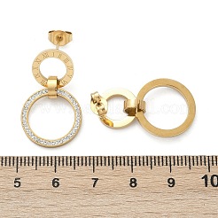 304ステンレススチールポリマークレイリングスタッドピアス  ラインストーン付き  イオンプレーティング（ip）  ゴールドカラー  27x16mm&nbsp;EJEW-V004-04G