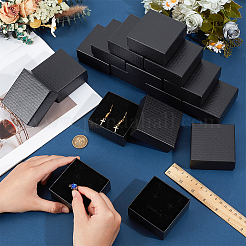 厚紙製ジュエリーボックス24個  ペンダント、イヤリング、リング用  内部のスポンジ  正方形  ブラック  7.5x7.5x3.4~3.5cm&nbsp;CBOX-OC0001-01