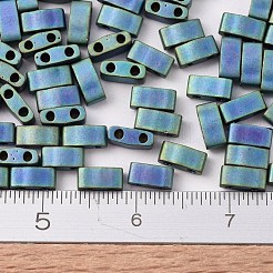 MIYUKIハーフティラビーズ  日本製シードビーズ  2の穴  （htl2064)マットメタリックブルーグリーンアイリス  5x2.3x1.9mm  穴：0.8mm  約1250個/50g&nbsp;SEED-X0054-HTL2064