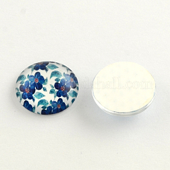 Half Round/Dome Floral Pattern Glass Flatback Cabochons for DIY Projects&nbsp;X-GGLA-Q037-12mm-M49