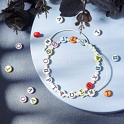 DIYギリシャ文字アルファベットビーズストレッチブレスレット作成キット  フラットラウンドいアクリルビーズと透明な弾性結晶糸を含む  ミックスカラー  ビーズ：7x4mm  穴：1.5mm  400個/セット  糸：直径0.6mm  15 m /ロール  1roll /セット&nbsp;DIY-CA0001-26