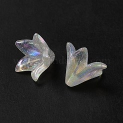 透明なアクリルビーズキャップ  グリッターフラワー  クリアAB  16x12.5mm  穴：1.2mm&nbsp;X-OACR-H016-03