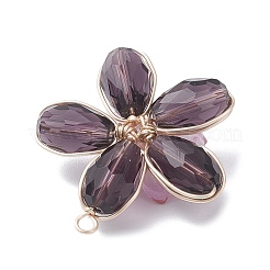 4個4色ガラスペンダント  花  銅線とアクリルを使用  多面カット  ミックスカラー  33.5x31x10mm  穴：2.8mm  1pc /カラー&nbsp;PALLOY-TA00319