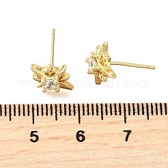 スター真鍮マイクロパヴェキュービックジルコニアスタッドピアス  鉛フリー＆カドミウムフリー  ラックめっき  長持ちメッキ  18KGP本金メッキ  ホワイト  12x10mm&nbsp;EJEW-G433-01G-02