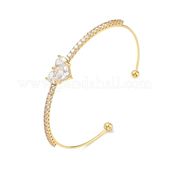 Brass Micro Pave Clear Cubic Zirconia Cuff Bangles&nbsp;KK-D112-04G