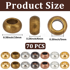 70個7色チベット風合金ビーズ  カドミウムフリー＆鉛フリー  ロンデル  ミックスカラー  10x6mm  穴：5mm  10個/カラー&nbsp;FIND-PA0001-68