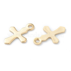 304ステンレススチールの小さなクロスチャーム  レーザー切断  ゴールドカラー  9x6x0.4mm  穴：0.9mm&nbsp;STAS-H149-01G