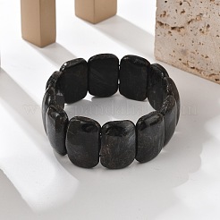 天然ブラックムーンストーンビーズ長方形ビーズストレッチブレスレット  男性女性のための宝石分厚いタイル弾性ブレスレット  内径：2-1/4インチ（5.8cm）&nbsp;BJEW-Q012-01A