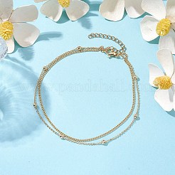 真鍮の二重チェーンアンクレット  丸いビーズのアンクレット  ゴールドカラー  9-1/8インチ（23cm）&nbsp;AJEW-AN00604