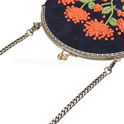 コーデュロイのレディースイブニングバッグ  刺繍ミルクの綿の花  合金の花の財布のフレームハンドル  合金ツイストカーブチェーン  ブラック  210mm&nbsp;JBG008D-01