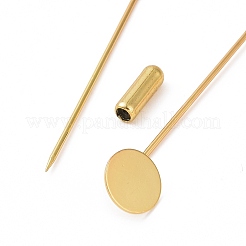 真鍮のラペルピンベースのセッティング  丸皿付き  ゴールドカラー  101~104mm  ピン：1mm  トレイ：10mm&nbsp;KK-I693-02E-G