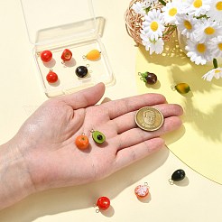 真鍮アクリルパーツ12個、12スタイル  鉛フリー＆カドミウムフリー  ラックめっき  長持ちメッキ  ゴールドカラー  フルーツ  15~19.5x9.5~12.5x6~10mm  穴：1.8mm  1個/スタイル&nbsp;OACR-CJ0002-68