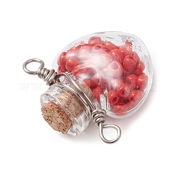 7Pcs 7 Colors Glass Bottle with Round Seed Beads Inside Connector Charms&nbsp;PALLOY-JF04511-01