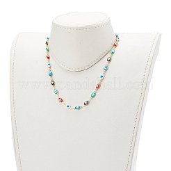 Brass Enamel Evil Eye Link Chain Bracelets & Necklaces Jewelry Sets&nbsp;SJEW-JS01185