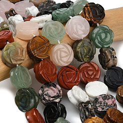 ミックス天然石ビーズ連売り  刻まれた  染めと未染色の混合  花  13.5~14.5x6~7.5mm  穴：1mm  約28個/連  14.84''（37.7センチメートル）&nbsp;G-D354-D01