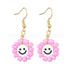 6ペア 6色 ガラスシードビーズ ダングルイヤリング  女性用アクリル笑顔イヤリング  ミックスカラー  42x20mm  6色  1pairs / color  6のペア/セット&nbsp;EJEW-MZ00230
