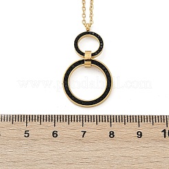 304 Stainless Steel Jet Rhinestone Double Rings Pendant Necklaces&nbsp;NJEW-V001-04G