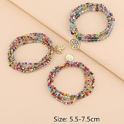 合金チャームブレスレット3個  女性用ガラスシードビーズマルチ連ブレスレット  ゴールド  カラフル  2-1/8~3インチ（5.5~7.5cm）&nbsp;FS-WGD51AD-01