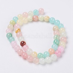 天然カラフルなグリーンジェイドのビーズの連  染め  ラウンド  ミックスカラー  6mm  穴：0.8mm  約63個/連  14.5インチ（37cm）&nbsp;G-G757-01-6mm