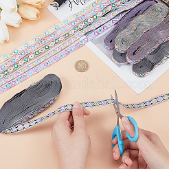 6束6色のエスニックスタイルのポリエステルリボン  刺繡古代漢服レースリボン  菱形模様  ミックスカラー  1/2インチ（12mm）  約7.44ヤード（6.8m）/バンドル&nbsp;OCOR-BC0005-10