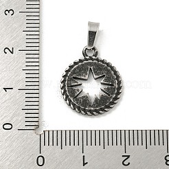 304ステンレスペンダント  レーザー切断  スターチャーム付きフラットラウンド  アンティークシルバー  18x15x1mm  穴：3x6mm&nbsp;STAS-F307-18AS