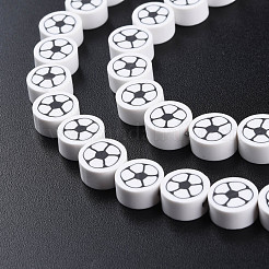 手作り樹脂粘土ビーズ連売り  サッカーとフラットラウンド  ホワイト  8~9x4~5mm  穴：1.2~1.4mm  約40~41個/連  13.62インチ〜13.86インチ（34.6cm〜35.2cm）&nbsp;CLAY-S096-031H